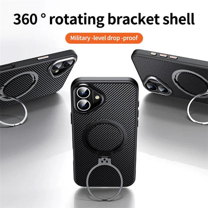For iPhone 16 Plus Magnetic Case Ring Holder Kickstand PC+TPU Shockproof Phone Cover