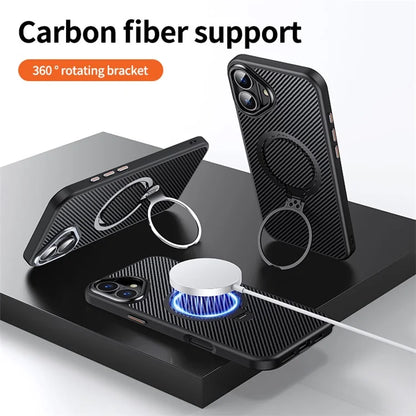 For iPhone 16 Plus Magnetic Case Ring Holder Kickstand PC+TPU Shockproof Phone Cover