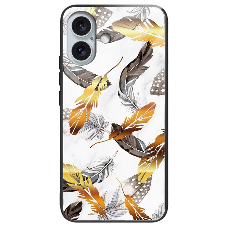 For iPhone 16 Plus Case Pattern Printing Tempered Glass+TPU Phone Cover