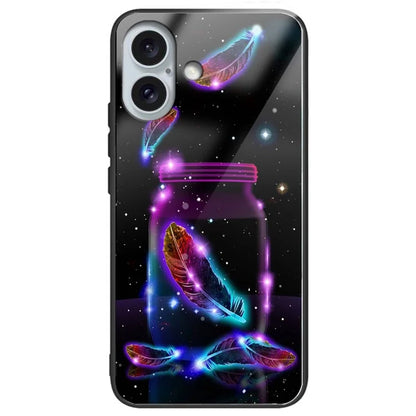 For iPhone 16 Plus Case Pattern Printing Tempered Glass+TPU Phone Cover