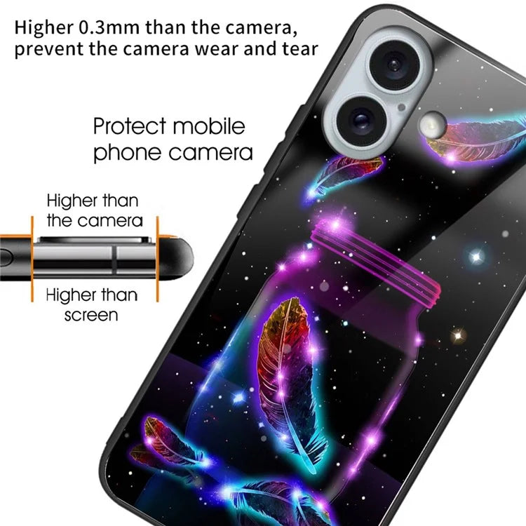 For iPhone 16 Plus Case Pattern Printing Tempered Glass+TPU Phone Cover
