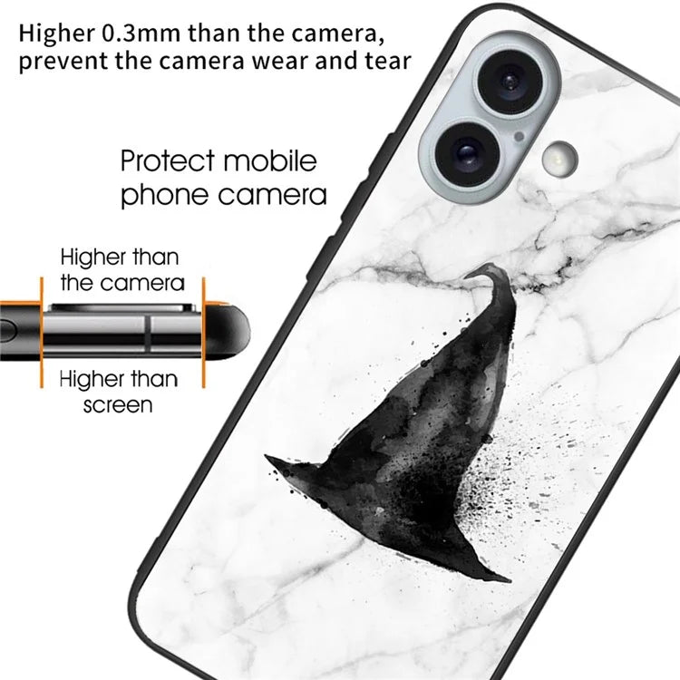 For iPhone 16 Plus Case Pattern Printing Tempered Glass+TPU Phone Cover