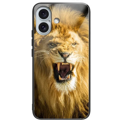 For iPhone 16 Plus Case Pattern Printing Tempered Glass+TPU Phone Cover