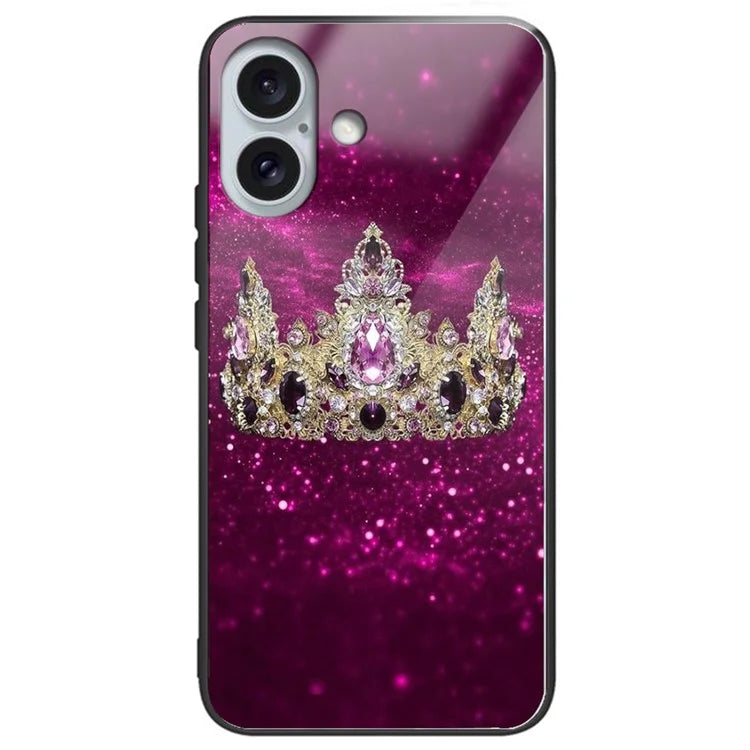 For iPhone 16 Plus Case Pattern Printing Tempered Glass+TPU Phone Cover