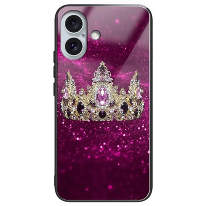 For iPhone 16 Plus Case Pattern Printing Tempered Glass+TPU Phone Cover