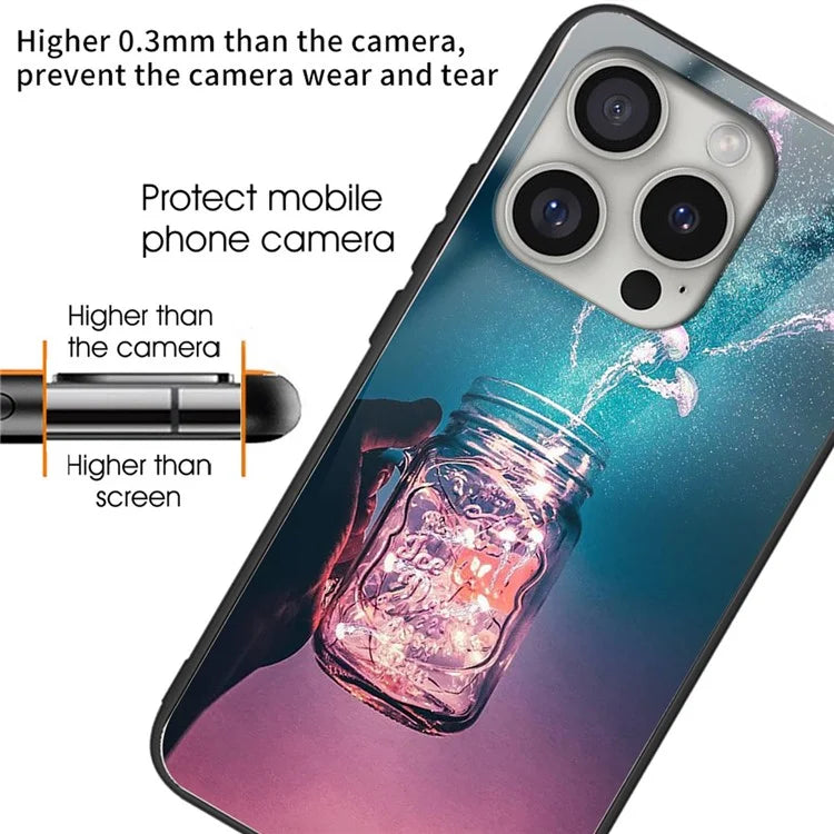 For iPhone 16 Pro Max Case Tempered Glass+TPU Phone Shell Pattern Printing