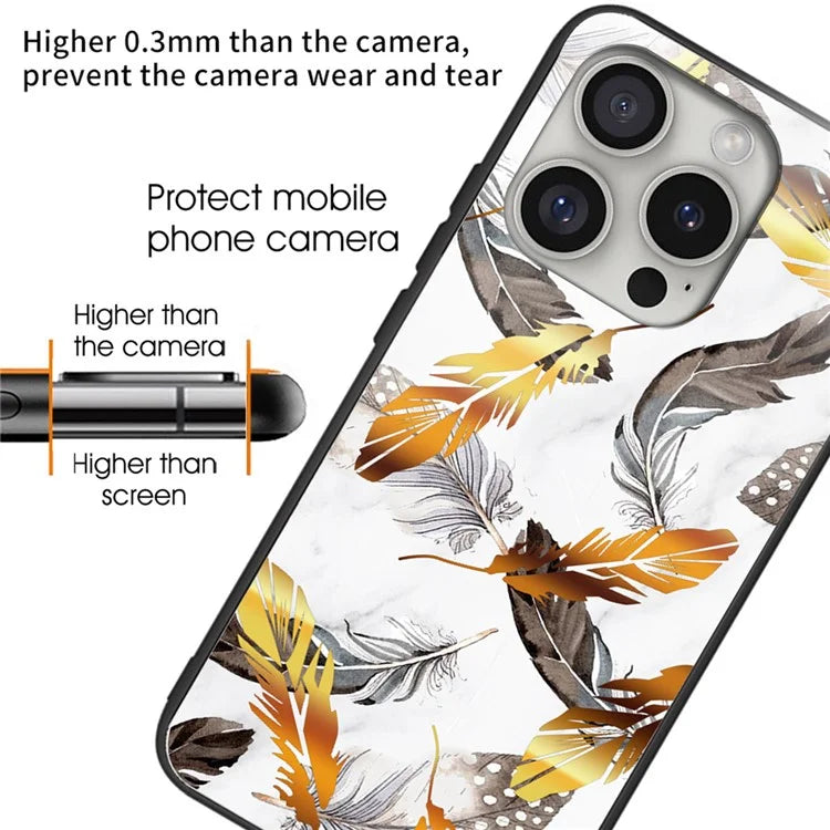 For iPhone 16 Pro Max Case Tempered Glass+TPU Phone Shell Pattern Printing