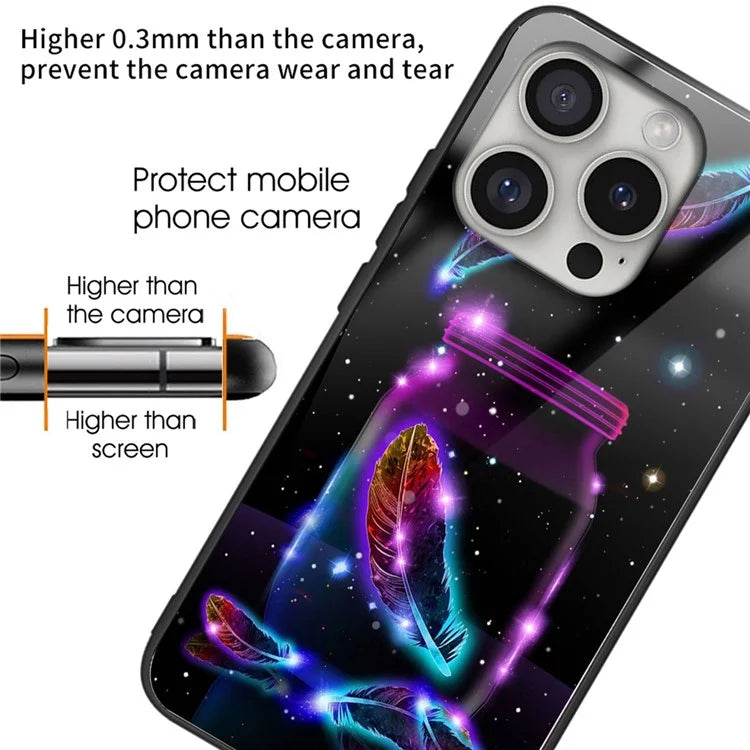 For iPhone 16 Pro Cases Tempered Glass+TPU Pattern Printing Phone Case