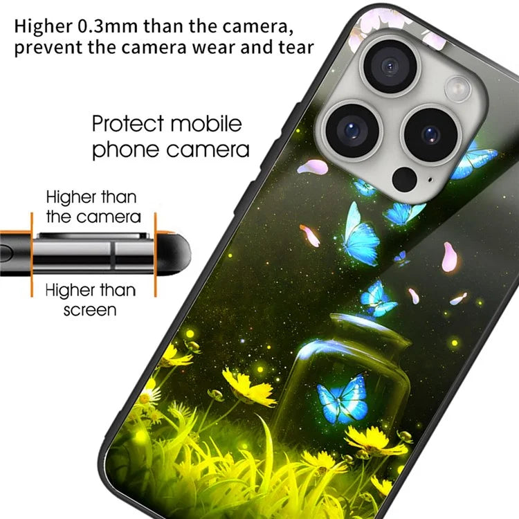 For iPhone 16 Pro Cases Tempered Glass+TPU Pattern Printing Phone Case