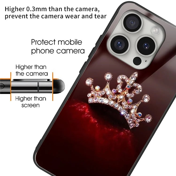 For iPhone 16 Pro Cases Tempered Glass+TPU Pattern Printing Phone Case