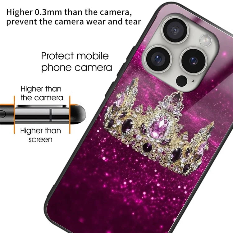 For iPhone 16 Pro Cases Tempered Glass+TPU Pattern Printing Phone Case