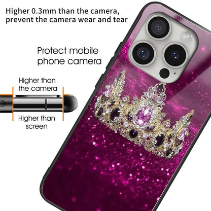 For iPhone 16 Pro Cases Tempered Glass+TPU Pattern Printing Phone Case