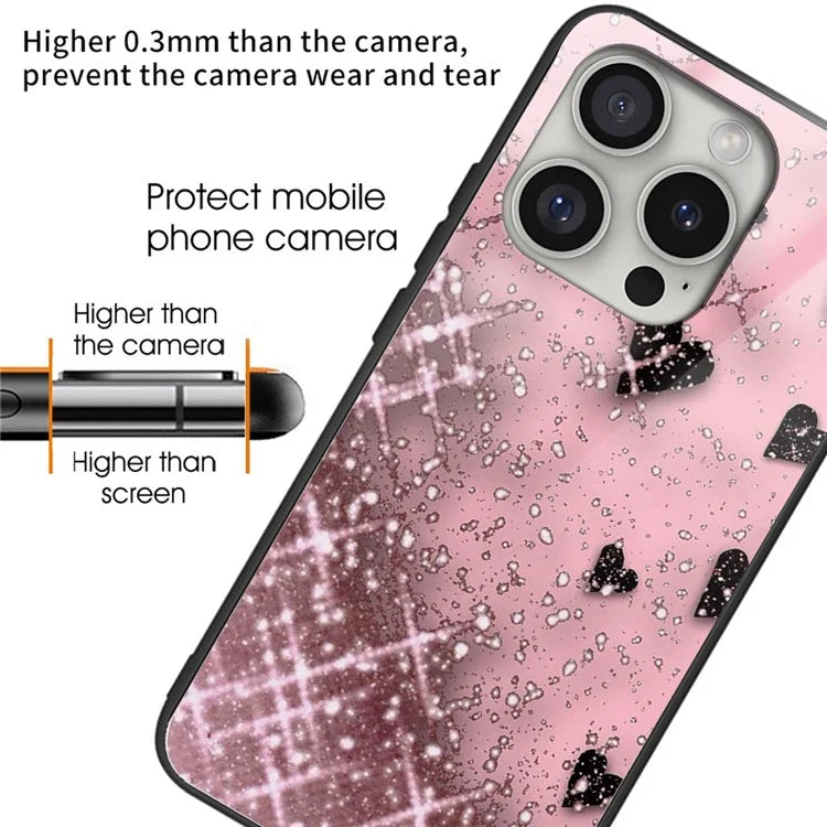 For iPhone 16 Pro Max Cases Tempered Glass+TPU Phone Case Pattern Printed