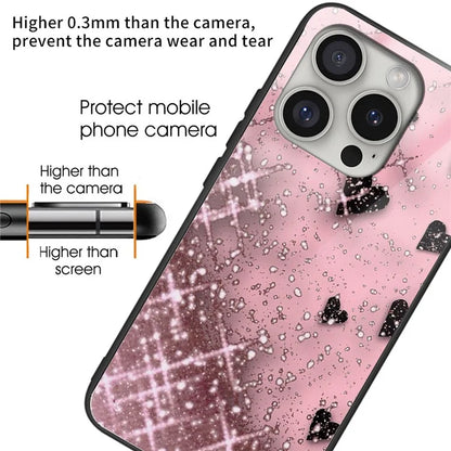 For iPhone 16 Pro Max Cases Tempered Glass+TPU Phone Case Pattern Printed