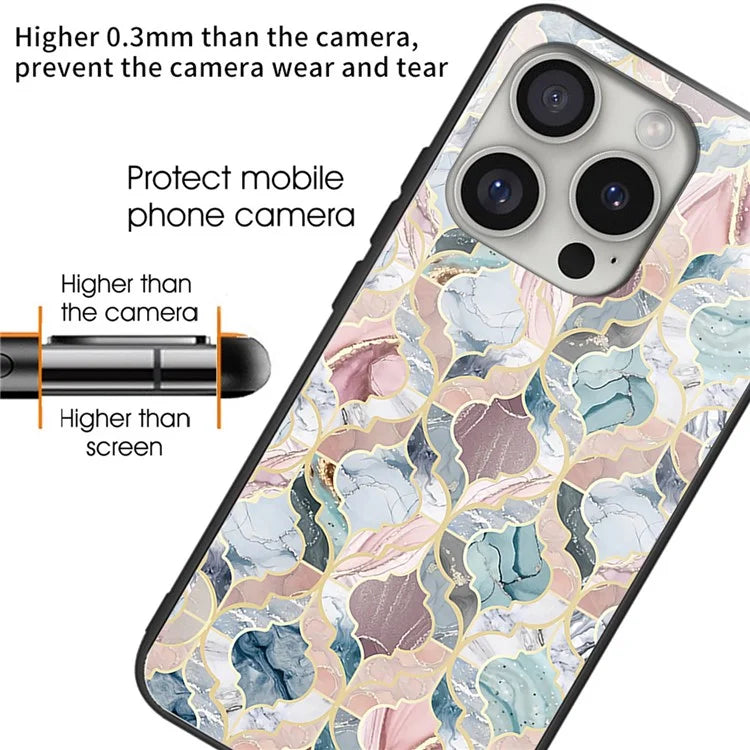 For iPhone 16 Pro Max Cases Tempered Glass+TPU Phone Case Pattern Printed