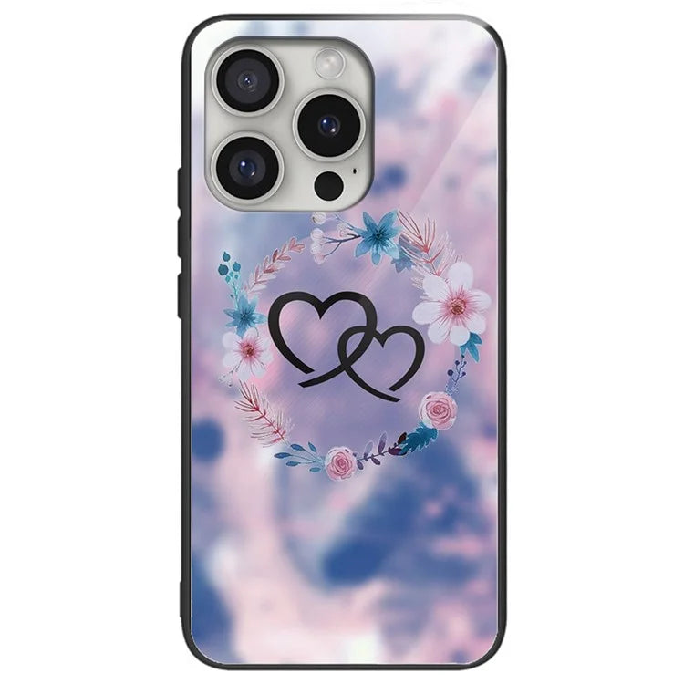 For iPhone 16 Pro Max Cases Tempered Glass+TPU Phone Case Pattern Printed