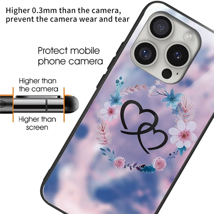 For iPhone 16 Pro Max Cases Tempered Glass+TPU Phone Case Pattern Printed