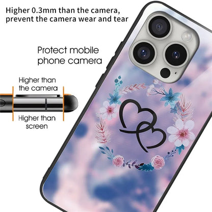 For iPhone 16 Pro Max Cases Tempered Glass+TPU Phone Case Pattern Printed