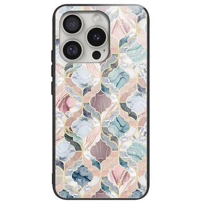 For iPhone 16 Pro Cases Pattern Printed Anti-Drop Tempered Glass+TPU Phone Cover