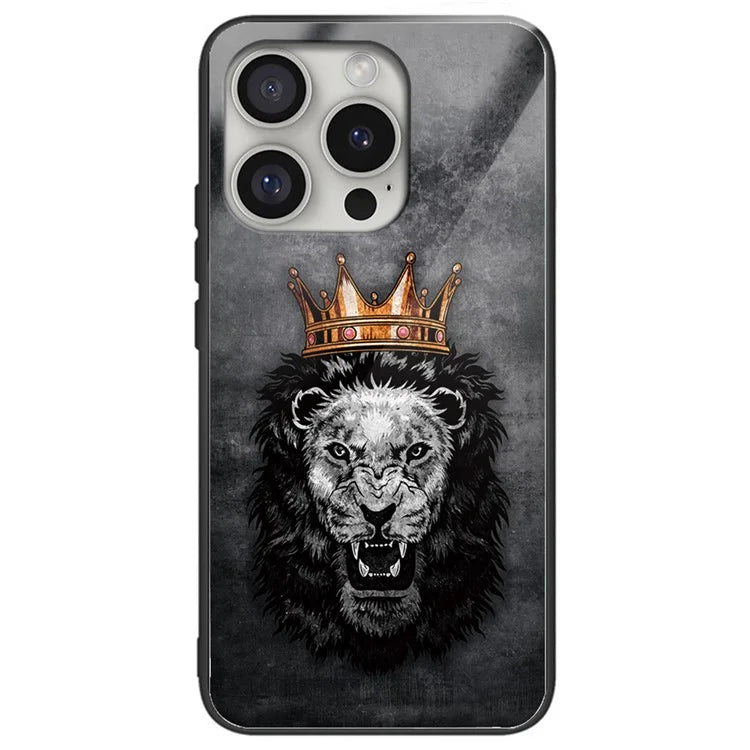 For iPhone 16 Pro Cases Pattern Printed Anti-Drop Tempered Glass+TPU Phone Cover