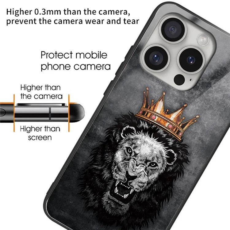 For iPhone 16 Pro Cases Pattern Printed Anti-Drop Tempered Glass+TPU Phone Cover