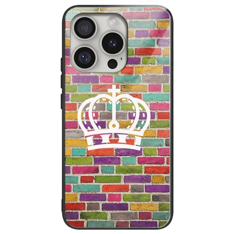 For iPhone 16 Pro Cases Pattern Printed Anti-Drop Tempered Glass+TPU Phone Cover