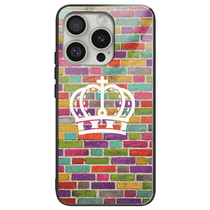 For iPhone 16 Pro Cases Pattern Printed Anti-Drop Tempered Glass+TPU Phone Cover
