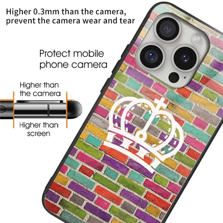 For iPhone 16 Pro Cases Pattern Printed Anti-Drop Tempered Glass+TPU Phone Cover