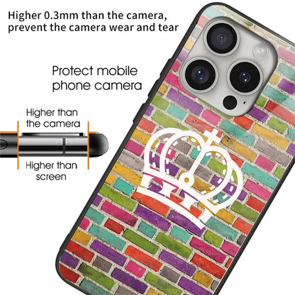 For iPhone 16 Pro Cases Pattern Printed Anti-Drop Tempered Glass+TPU Phone Cover