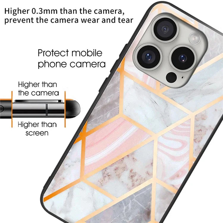 For iPhone 16 Pro Cases Pattern Printed Anti-Drop Tempered Glass+TPU Phone Cover
