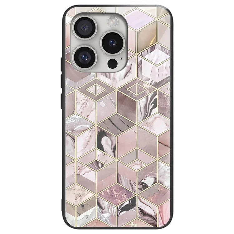 For iPhone 16 Pro Cases Pattern Printed Anti-Drop Tempered Glass+TPU Phone Cover