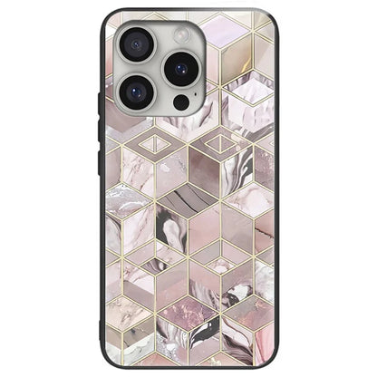 For iPhone 16 Pro Cases Pattern Printed Anti-Drop Tempered Glass+TPU Phone Cover
