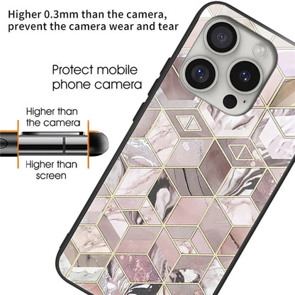 For iPhone 16 Pro Cases Pattern Printed Anti-Drop Tempered Glass+TPU Phone Cover