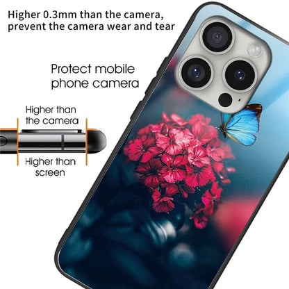 For iPhone 16 Pro Cases Pattern Printed Anti-Drop Tempered Glass+TPU Phone Cover