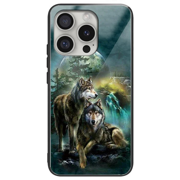 For iPhone 16 Pro Cases Pattern Printed Anti-Drop Tempered Glass+TPU Phone Cover