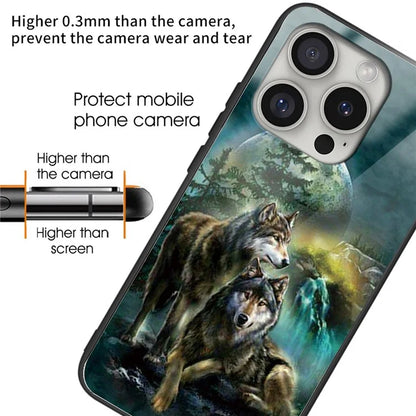 For iPhone 16 Pro Cases Pattern Printed Anti-Drop Tempered Glass+TPU Phone Cover