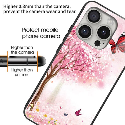 For iPhone 16 Pro Cases Pattern Printed Anti-Drop Tempered Glass+TPU Phone Cover