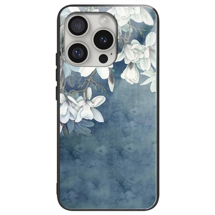 For iPhone 16 Pro Cases Pattern Printed Anti-Drop Tempered Glass+TPU Phone Cover