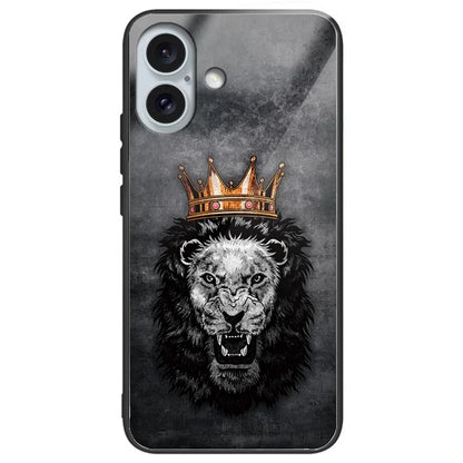 For iPhone 16 Plus Cases Pattern Printed Shockproof TPU Phone Cover Tempered Glass Back
