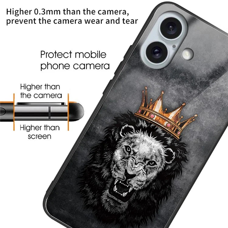 For iPhone 16 Plus Cases Pattern Printed Shockproof TPU Phone Cover Tempered Glass Back