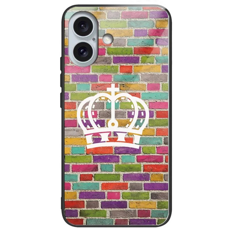 For iPhone 16 Plus Cases Pattern Printed Shockproof TPU Phone Cover Tempered Glass Back