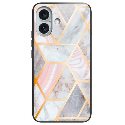 For iPhone 16 Plus Cases Pattern Printed Shockproof TPU Phone Cover Tempered Glass Back
