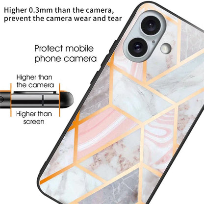 For iPhone 16 Plus Cases Pattern Printed Shockproof TPU Phone Cover Tempered Glass Back