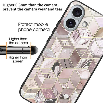 For iPhone 16 Plus Cases Pattern Printed Shockproof TPU Phone Cover Tempered Glass Back