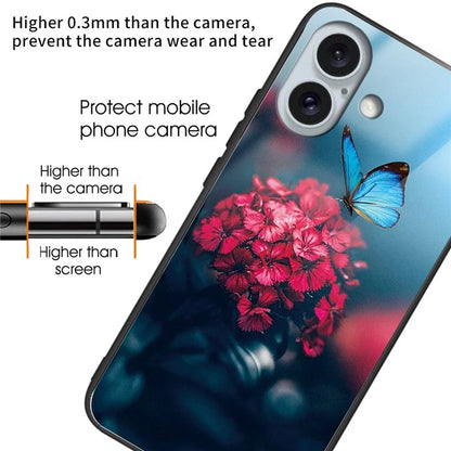 For iPhone 16 Plus Cases Pattern Printed Shockproof TPU Phone Cover Tempered Glass Back