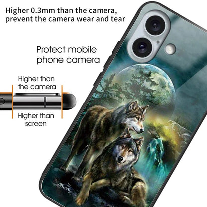For iPhone 16 Plus Cases Pattern Printed Shockproof TPU Phone Cover Tempered Glass Back