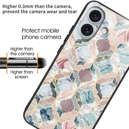 For iPhone 16 Cases Shockproof Tempered Glass+TPU Phone Cover Pattern Printed