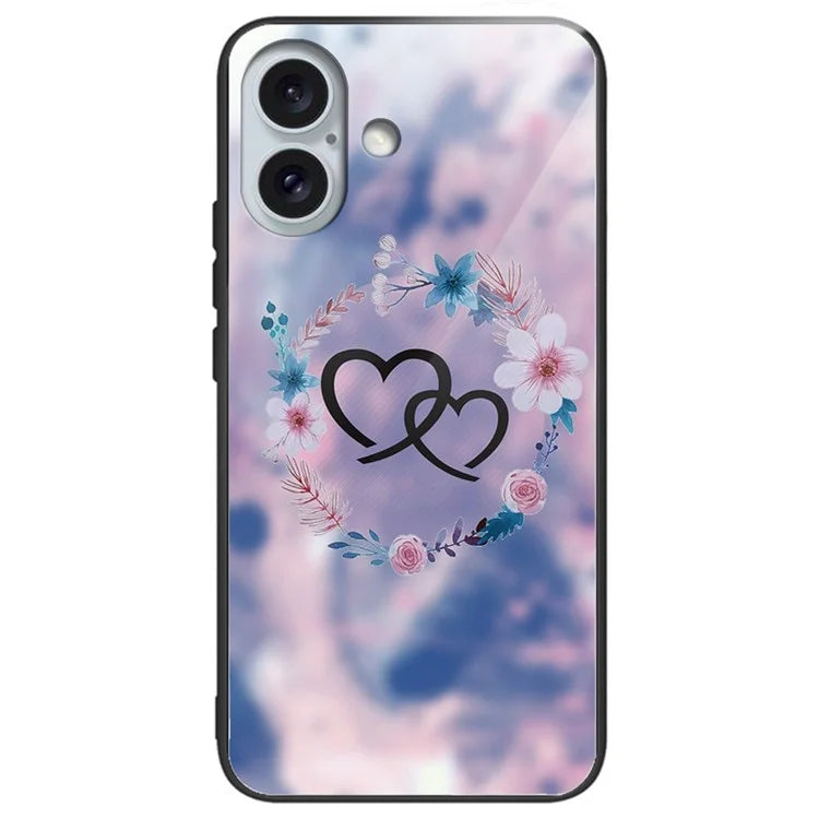 For iPhone 16 Cases Shockproof Tempered Glass+TPU Phone Cover Pattern Printed