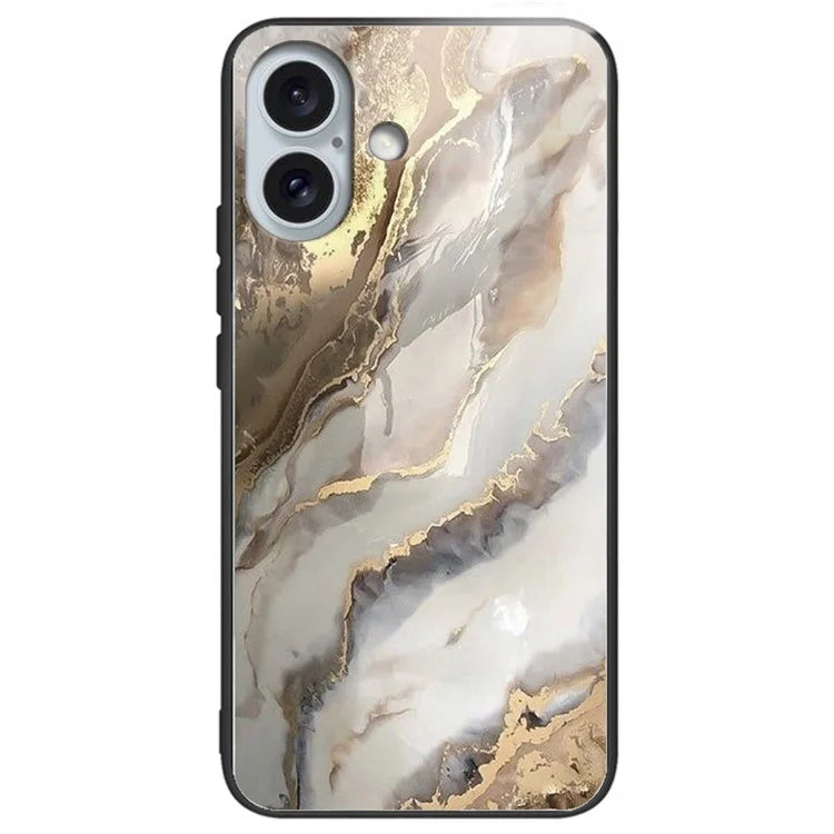 For iPhone 16 Cases Shockproof Tempered Glass+TPU Phone Cover Pattern Printed