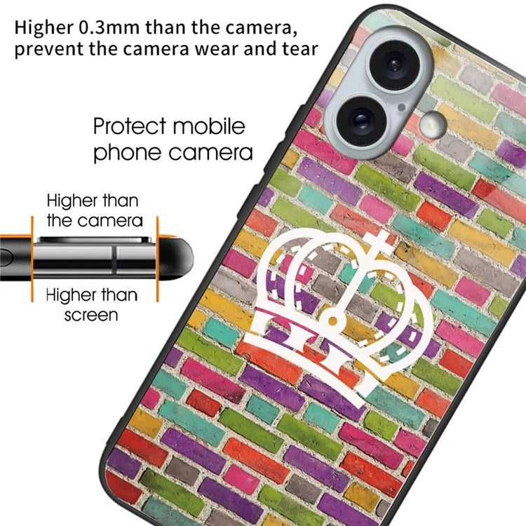 For iPhone 16 Cases Shockproof Tempered Glass+TPU Phone Cover Pattern Printed
